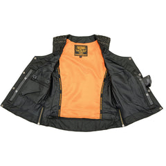 Milwaukee Leather MLL4525 Women's Black Lightweight Leather Side Lace Motorcycle Rider Vest w/ Zip Expansion