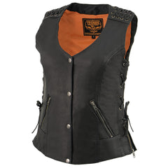 Milwaukee Leather MLL4525 Women's Black Lightweight Leather Side Lace Motorcycle Rider Vest w/ Zip Expansion