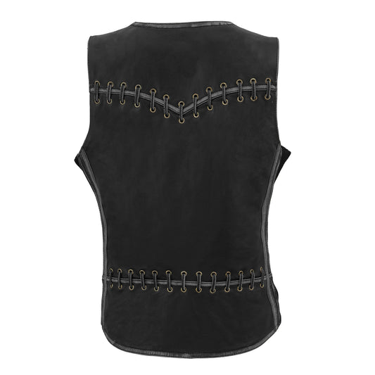 Milwaukee Leather MLL4526 Women's Distressed Grey Classic Leather Vest with Lacing Detail