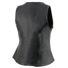 Milwaukee Leather MLL4530 Ladies Black Leather Open Neck Vest with Front Zipper Closure