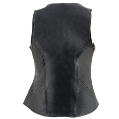 Milwaukee Leather MLL4530 Ladies Black Leather Open Neck Vest with Front Zipper Closure