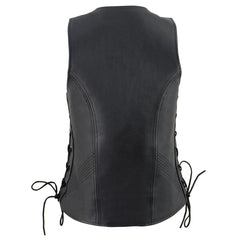 Milwaukee Leather Women's Black Leather V-Neck Motorcycle Rider Vest with Side Lace MLL4531