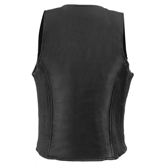 Milwaukee Leather Women's Black Premium Leather Zipper Closure Motorcycle Rider Vest w/ Stretch Side Panel MLL4555
