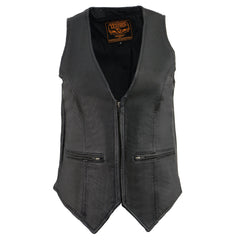 Milwaukee Leather Women's Black Premium Leather Zipper Closure Motorcycle Rider Vest w/ Stretch Side Panel MLL4555