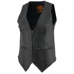Milwaukee Leather Women's Black Premium Leather Zipper Closure Motorcycle Rider Vest w/ Stretch Side Panel MLL4555