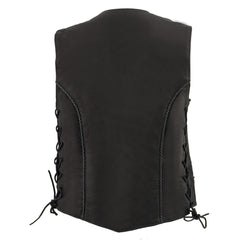 Milwaukee Leather MLL4560 Women's Black Premium Leather Classic Braided Side Lace Deep V-Neck Motorcycle Rider Vest