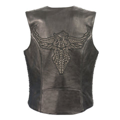 Milwaukee Leather MLL4570 Women's Studded Phoenix Black Leather Motorcycle Biker Vest with Embroidery Art