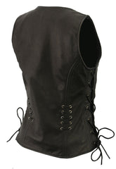 Milwaukee Leather Women's Classic V-Neck Black Leather Motorcycle Rider Vest with Adjustable Side Laces MLL4575