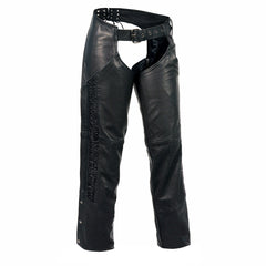Milwaukee Leather Women's Black Leather Hip Set Motorcycle Chaps with Crinkled Leg Striping MLL6500