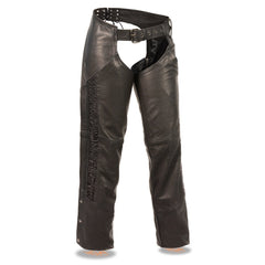 Milwaukee Leather Women's Black Leather Hip Set Motorcycle Chaps with Crinkled Leg Striping MLL6500