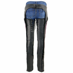 Milwaukee Leather MLL6501 Ladies 'Crinkled' Black and Purple Leather Lightweight Low Rise Chaps