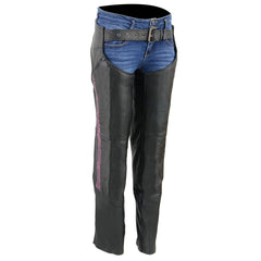 Milwaukee Leather MLL6501 Ladies 'Crinkled' Black and Purple Leather Lightweight Low Rise Chaps