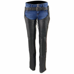 Milwaukee Leather MLL6501 Ladies 'Crinkled' Black and Purple Leather Lightweight Low Rise Chaps