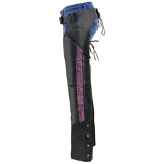 Milwaukee Leather MLL6501 Ladies 'Crinkled' Black and Purple Leather Lightweight Low Rise Chaps