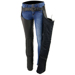 Milwaukee Leather MLL6501 Ladies 'Crinkled' Black and Pink Leather Lightweight Low Rise Chaps