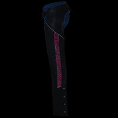 Milwaukee Leather MLL6501 Ladies 'Crinkled' Black and Pink Leather Lightweight Low Rise Chaps