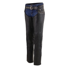Milwaukee Leather MLL6503 Ladies Black Classic Leather Chaps with Rivet Design