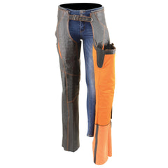 Milwaukee Leather MLL6526 Women ‘Laser Cut’ Distressed Black and Orange Leather Chaps