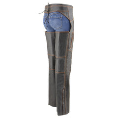 Milwaukee Leather MLL6526 Women ‘Laser Cut’ Distressed Black and Orange Leather Chaps