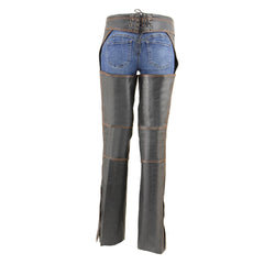Milwaukee Leather MLL6526 Women ‘Laser Cut’ Distressed Black and Orange Leather Chaps