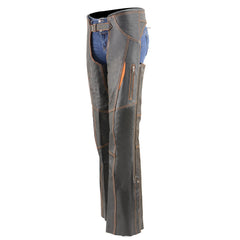 Milwaukee Leather MLL6526 Women ‘Laser Cut’ Distressed Black and Orange Leather Chaps