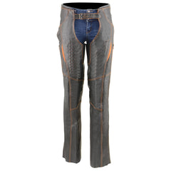 Milwaukee Leather MLL6526 Women ‘Laser Cut’ Distressed Black and Orange Leather Chaps