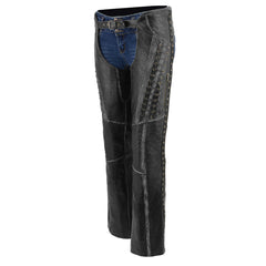 Milwaukee Leather MLL6526 Women 'Laced' Distressed Black Leather Chaps