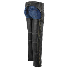 Milwaukee Leather MLL6526 Women 'Laced' Distressed Black Leather Chaps