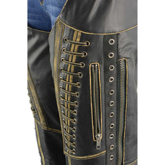 Milwaukee Leather MLL6527 Women's 'Laced & Star Accents' Distressed Brown Motorcycle Leather Chaps