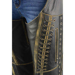Milwaukee Leather MLL6527 Women's 'Laced & Star Accents' Distressed Brown Motorcycle Leather Chaps