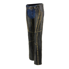 Milwaukee Leather MLL6527 Women's 'Laced & Star Accents' Distressed Brown Motorcycle Leather Chaps