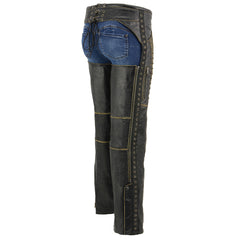 Milwaukee Leather MLL6527 Women's 'Laced & Star Accents' Distressed Brown Motorcycle Leather Chaps