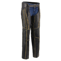 Milwaukee Leather MLL6527 Women's 'Laced & Star Accents' Distressed Brown Motorcycle Leather Chaps