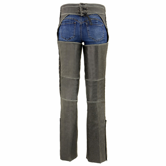 Milwaukee Leather MLL6536 Women's Distressed Grey 'Elegant' Leather Motorcycle Chaps