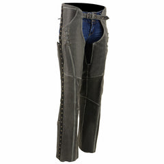 Milwaukee Leather MLL6536 Women's Distressed Grey 'Elegant' Leather Motorcycle Chaps