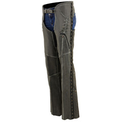 Milwaukee Leather MLL6536 Women's Distressed Grey 'Elegant' Leather Motorcycle Chaps