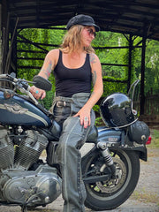 Milwaukee Leather MLL6536 Women's Distressed Grey 'Elegant' Leather Motorcycle Chaps