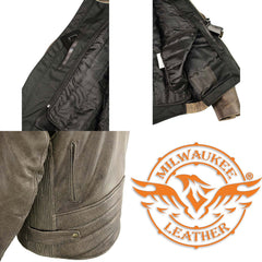 Milwaukee Leather MLM1503 Men's Distressed Brown ‘Racer’ Motorcycle Vented Leather Rider Jacket