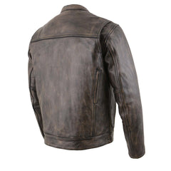 Milwaukee Leather MLM1508 Men's Distress Brown Leather Jacket with Utility Pockets
