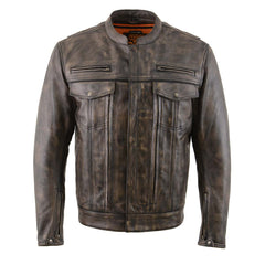Milwaukee Leather MLM1508 Men's Distress Brown Leather Jacket with Utility Pockets