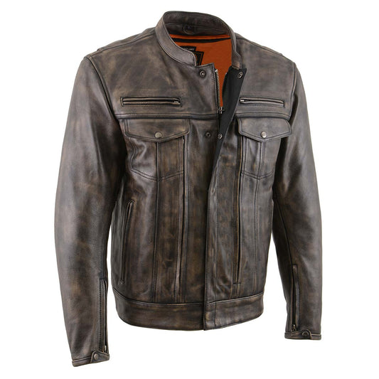Milwaukee Leather MLM1508 Men's Distress Brown Leather Jacket with Utility Pockets