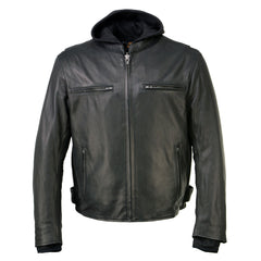 Milwaukee Leather MLM1523 Men's 'Scoundrel' Black Leather Fashion Motorcycle Riding Jacket w/ Removable Hoodie