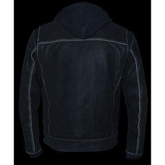 Milwaukee Leather MLM1539 Men's Distressed Grey Leather ‘Utility Pocket’ Vented Jacket with Removable Hoodie