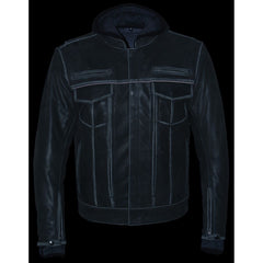 Milwaukee Leather MLM1539 Men's Distressed Grey Leather ‘Utility Pocket’ Vented Jacket with Removable Hoodie
