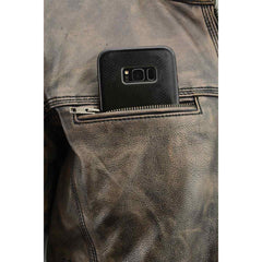 Milwaukee Leather MLM1550 Men's Vented Black-Beige Distressed Leather Scooter Jacket