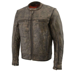 Milwaukee Leather MLM1550 Men's Vented Black-Beige Distressed Leather Scooter Jacket