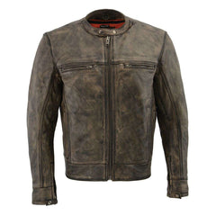Milwaukee Leather MLM1550 Men's Vented Black-Beige Distressed Leather Scooter Jacket