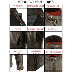 Milwaukee Leather MLM1550 Men's Vented Black-Beige Distressed Leather Scooter Jacket