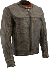Milwaukee Leather MLM1550 Men's Vented Black-Beige Distressed Leather Scooter Style Motorcycle Jacket with Liner