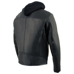 Milwaukee Leather MLM1552 Men's Black Leather ‘Utility Pocket’ Vented Jacket with Removable Hoodie